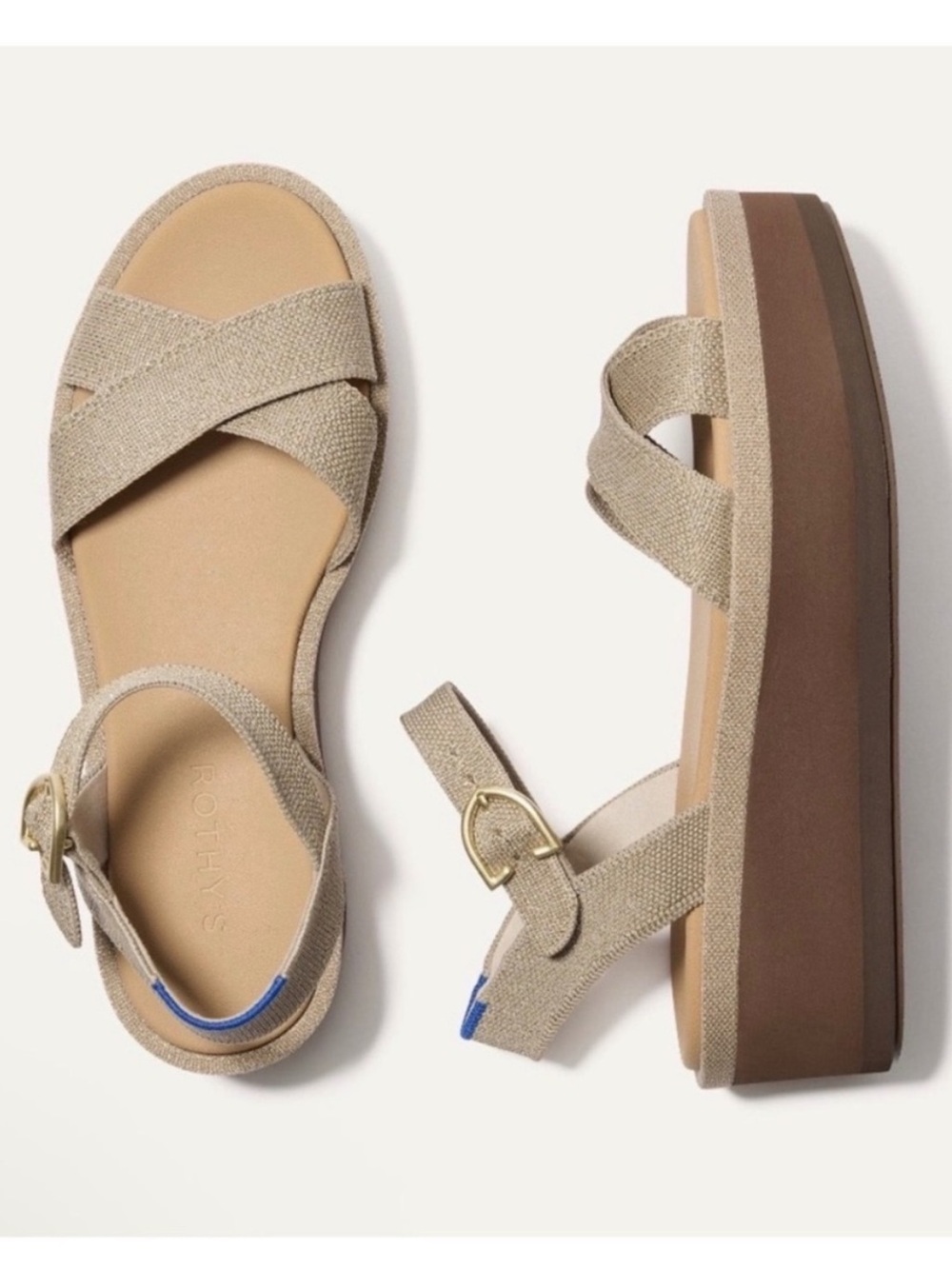 Womens Beige Platform Sandal with Gold Buckle